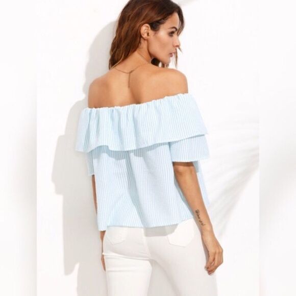 ✨Blue Striped Off The Shoulder Ruffle Blouse
✨ - Picture 4 of 4